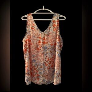 Floral Sleeveless Top - Cream, Red, and Blue